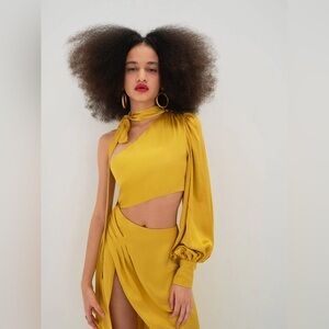 For Love & Lemons Mila Golden Yellow Sexy Cutout Midi Dress NWT